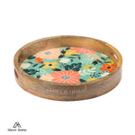 Load image into Gallery viewer, Mango Wood Round Tray -Green floral