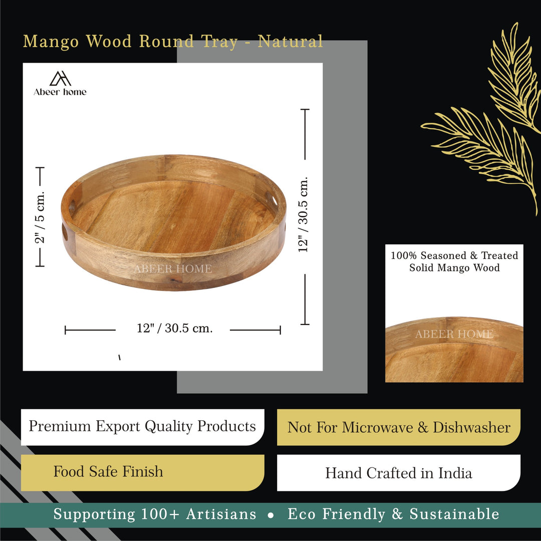 Mango Wood Round Tray - Natural