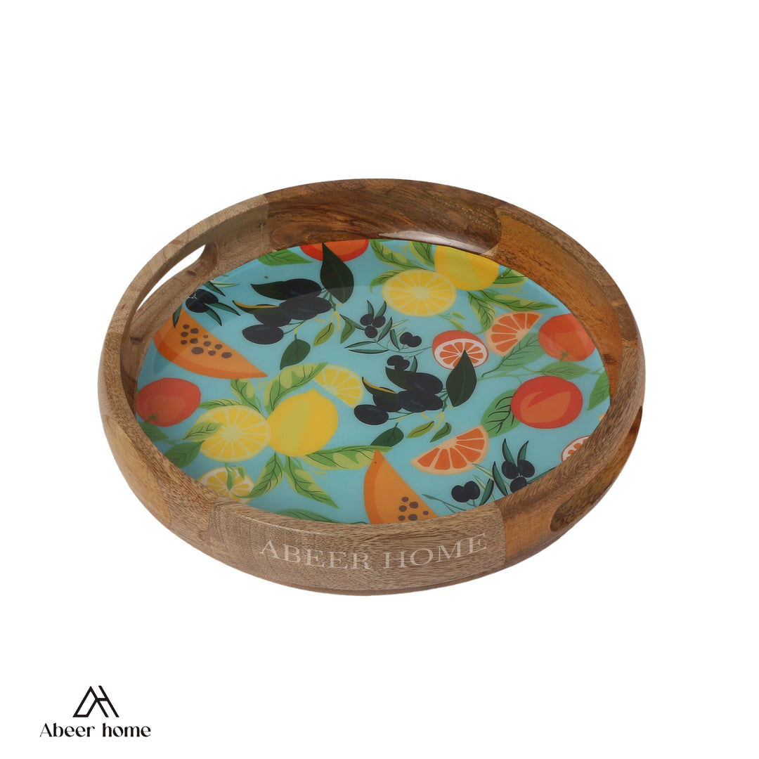 Mango Wood Round Tray- Fruit Valley