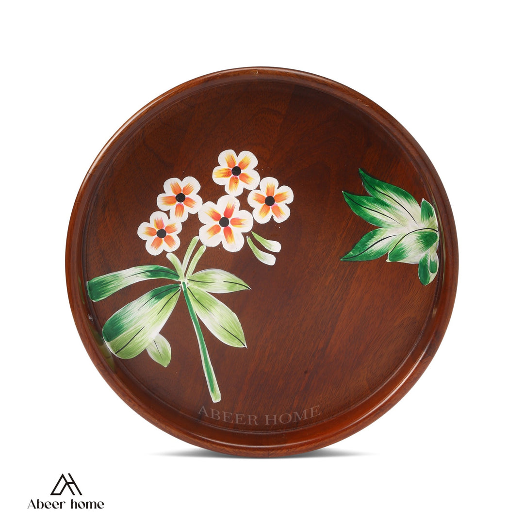 Mango Wood Round Tray- Plumeria