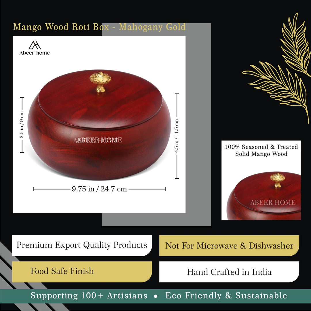 Mango Wood Roti Box -Mahogany Gold