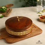 Load image into Gallery viewer, Handcrafted Premium Wooden Roti Casserole, Roti Box, Chapati Box, Hotpot roti Box with Gold Leaf Knob with Lid (9x9x4 Inch)