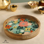 Load image into Gallery viewer, Mango Wood Round Tray -Green floral