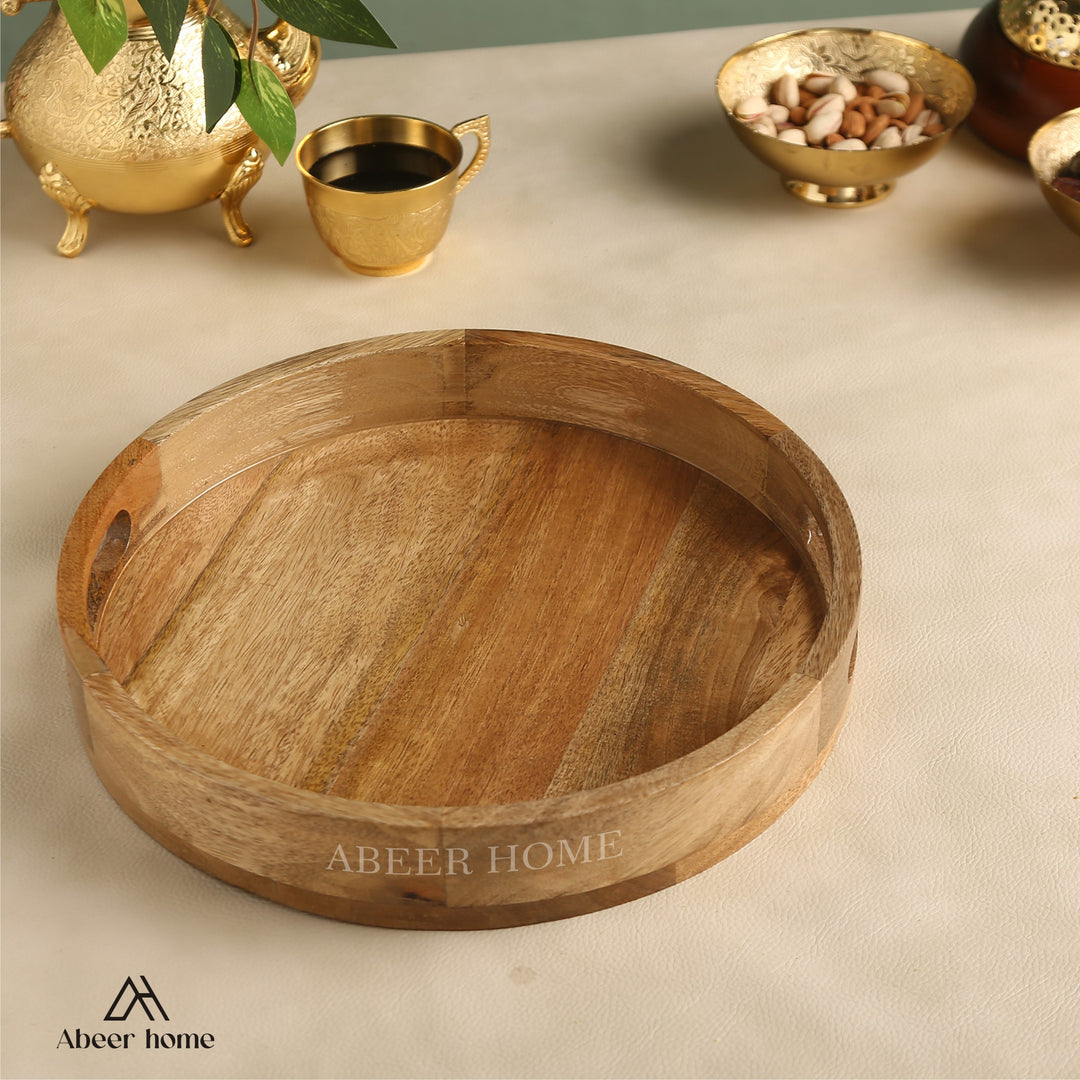 Mango Wood Round Tray - Natural