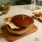 Load image into Gallery viewer, Handcrafted Premium Wooden Roti Casserole, Roti Box, Chapati Box, Hotpot roti Box with Gold Leaf Knob with Lid (9x9x4 Inch)