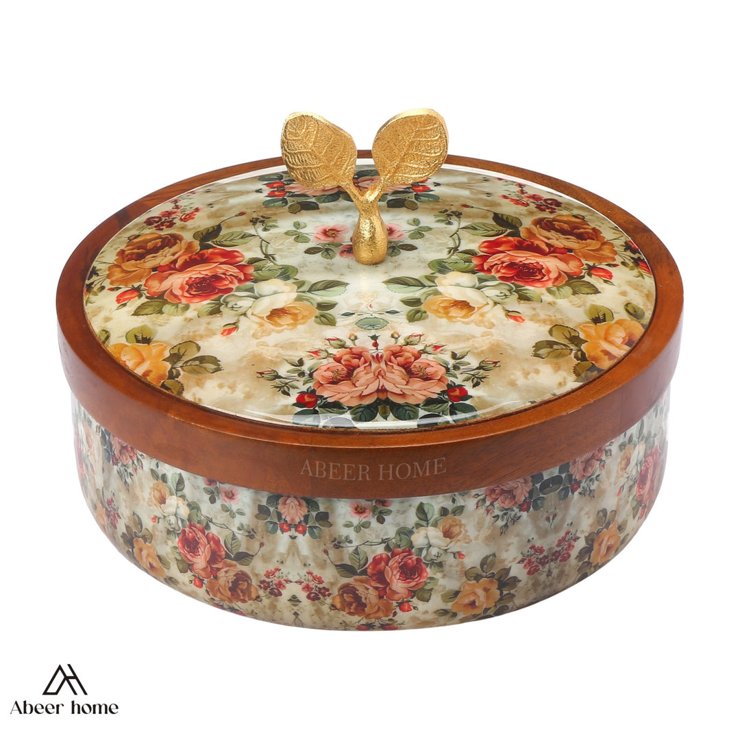 Mango Wood Roti Box -Rose Garden