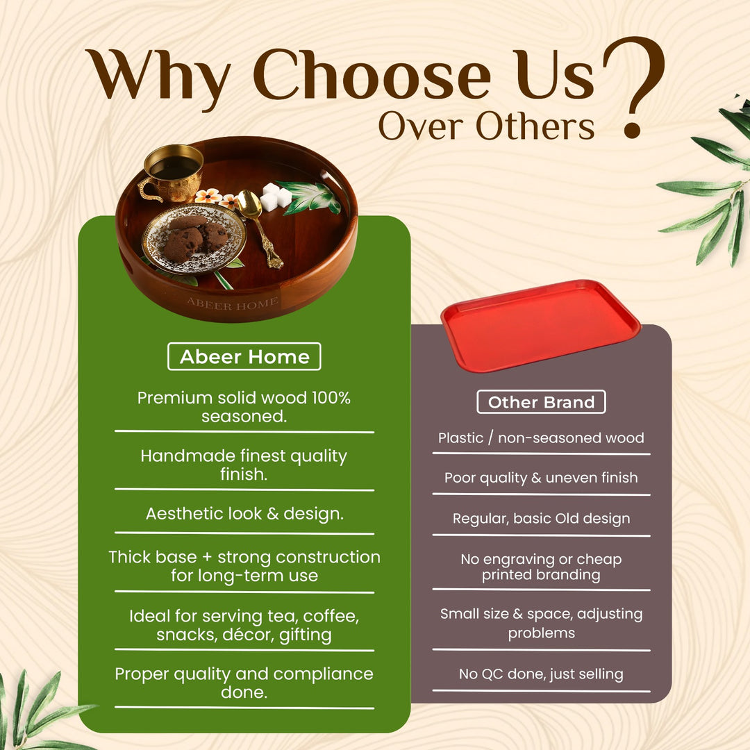 Mango Wood Round Tray- Plumeria