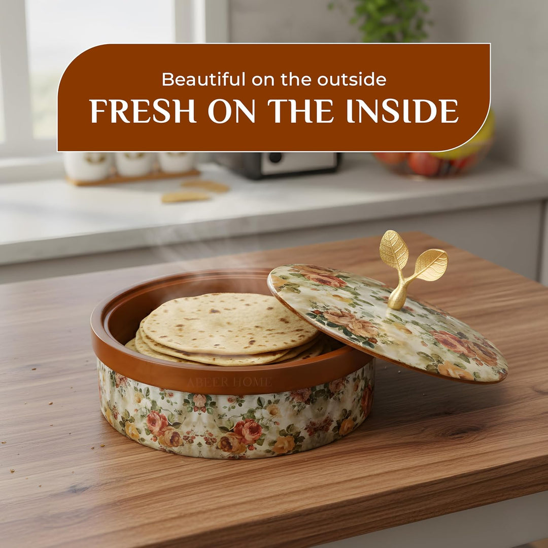 Mango Wood Roti Box -Rose Garden