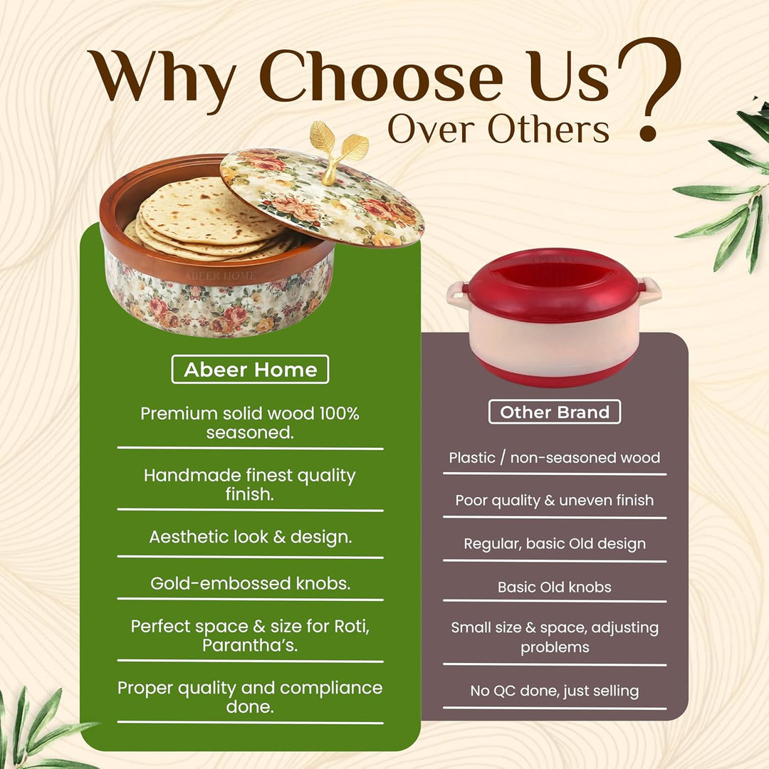 Mango Wood Roti Box -Rose Garden